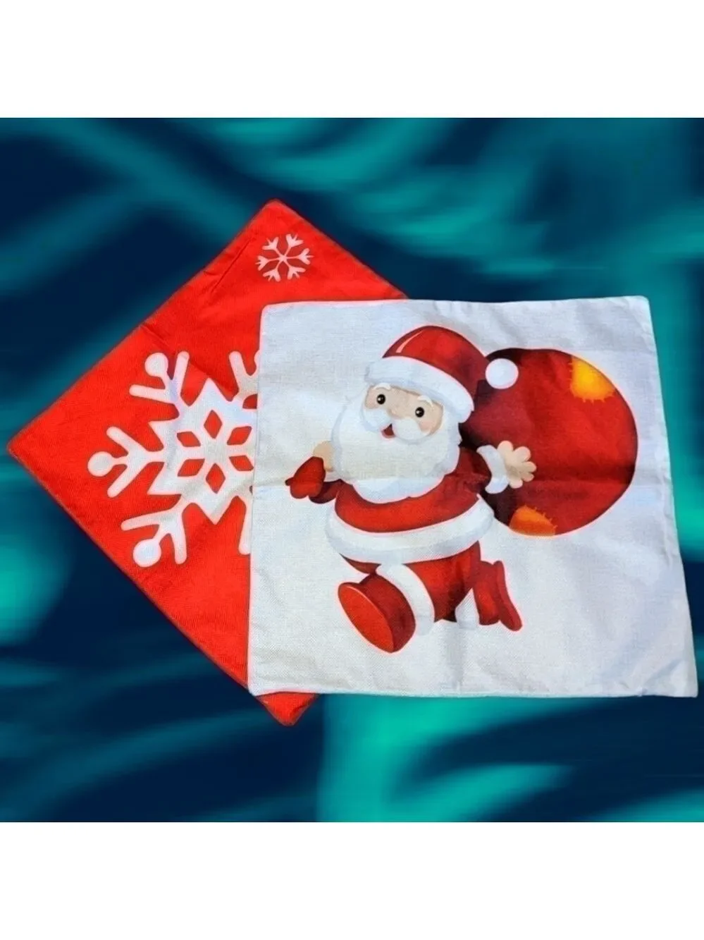 𝅺CHRISTMAS Canvas Pillow Covers 18x18 Inch Set Of 2 Santa Throw Snow New T49